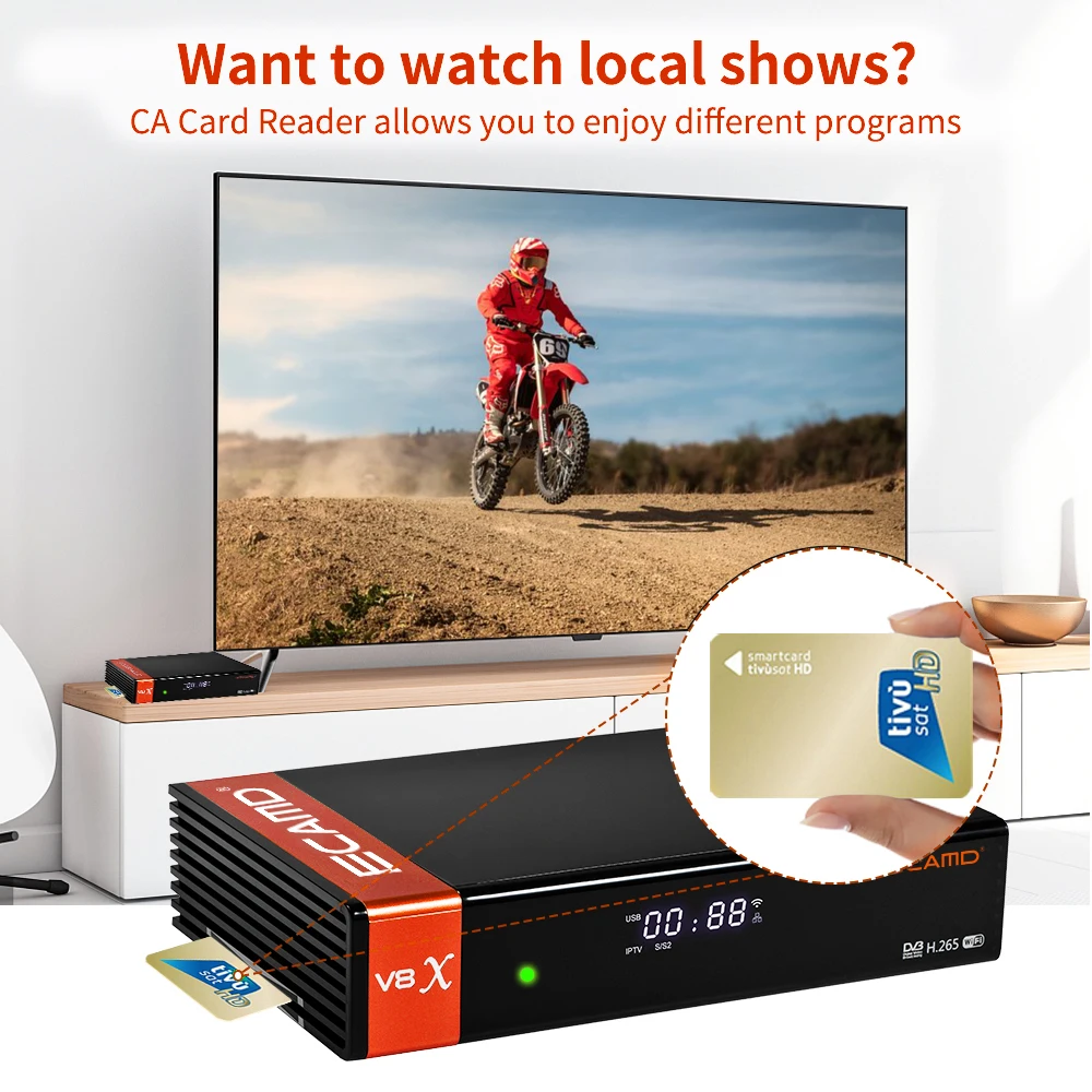 ECAMD V8X V9 Prime جهاز استقبال الأقمار الصناعية DVB-S2X/S2/S 1080P HD H.265 مشغل الوسائط المدمج في 2.4G WIFI دعم ترقية MARS Spain