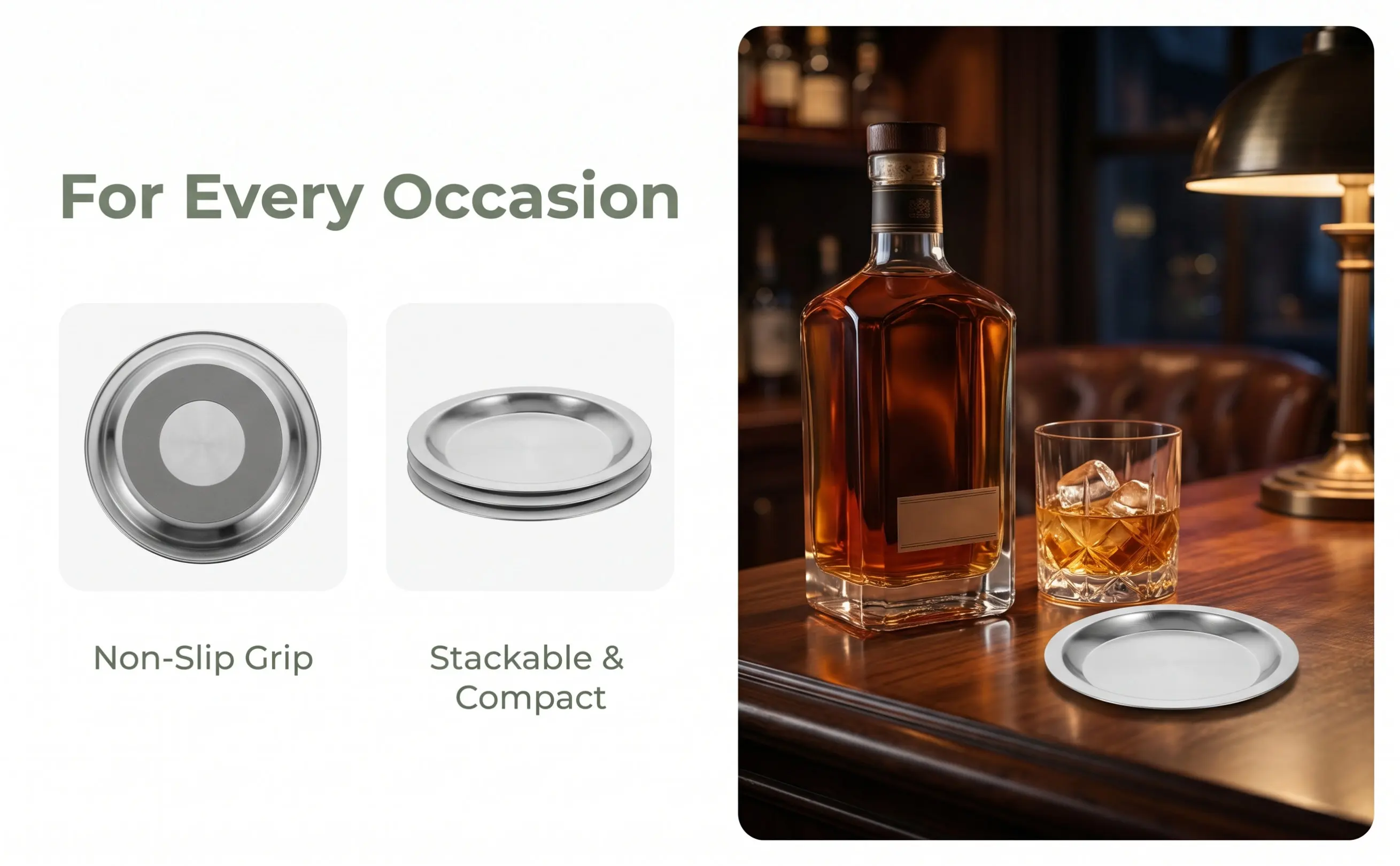 Stainless Steel Wine Bottle Coaster Set – 3pcs Heat-Resistant, Non-Slip Metal Table Pad for Home & Coffee Shop