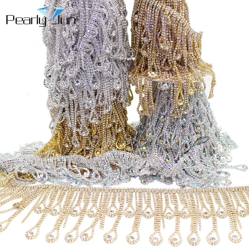 Drop Long Tassel Crystal Rhinestone Fringe Trim Crystal Decoration Chain Belly Dance Clothing Accessories ML075