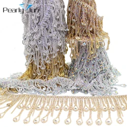 Drop Long Tassel Crystal Rhinestone Fringe Trim Crystal Decoration Chain Belly Dance Clothing Accessories ML075