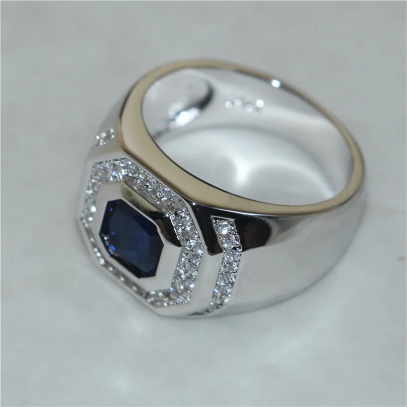 Luxury 925 Sterling Silver Square Blue Sapphire Ring Engagement Wedding Rings for Men boys Jewelry Christmas Gift