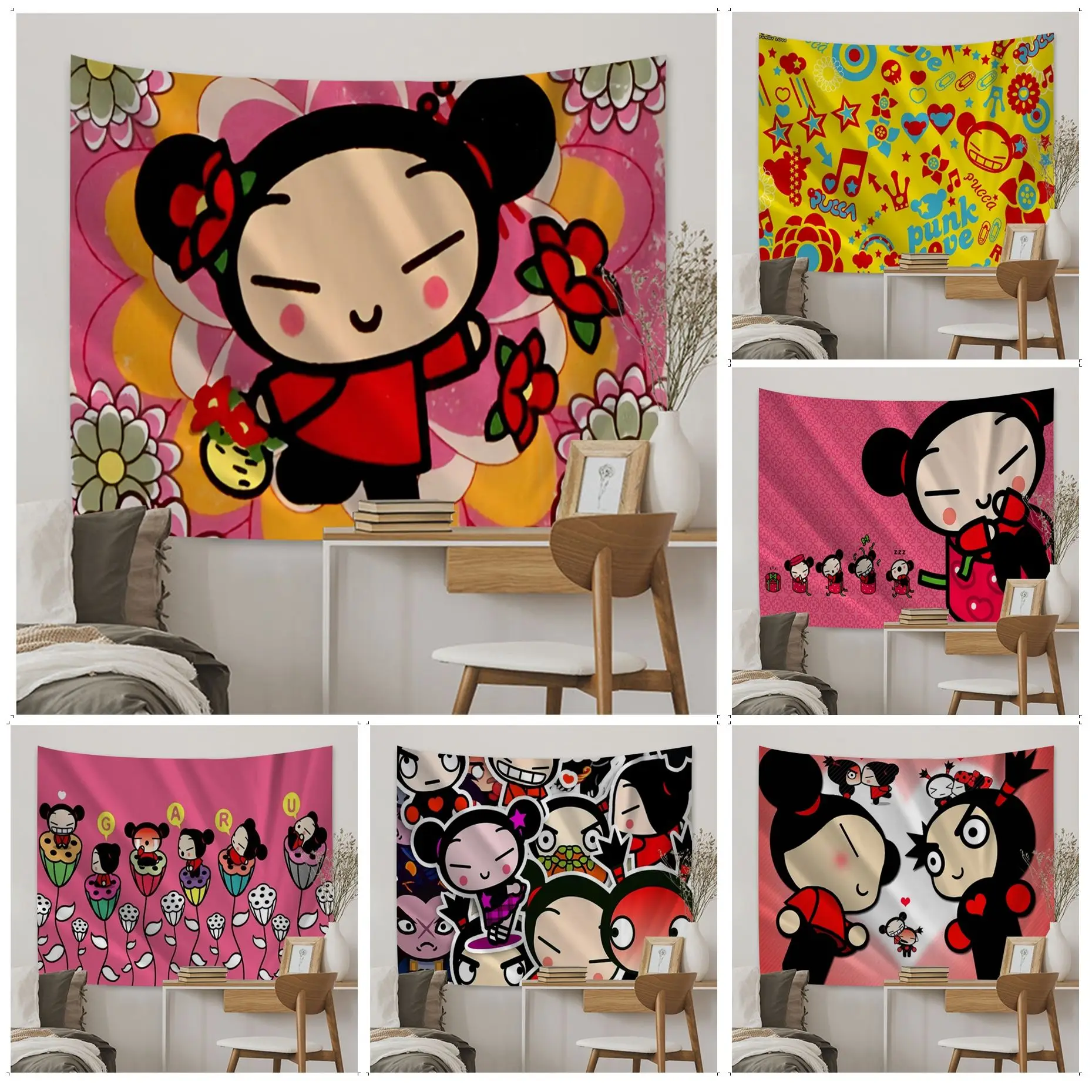 Cute Cartoon Pucca Garu Wall Tapestry Cheap Hippie Wall Hanging Bohemian Wall Tapestries Mandala Home Decor