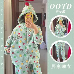 Girls Cute Crayon Shin-chan Coral Fleece Pajamas Womens Winter New Anime Kawaii Thickened Warm Home Clothing Two-piece Set Gifts