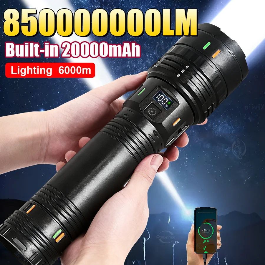 850000000LM Super Powerful Flashlights 3*18650 Built-in Battery Rechargeable Lamp Camping Torch Ultra Powerful Flashlight