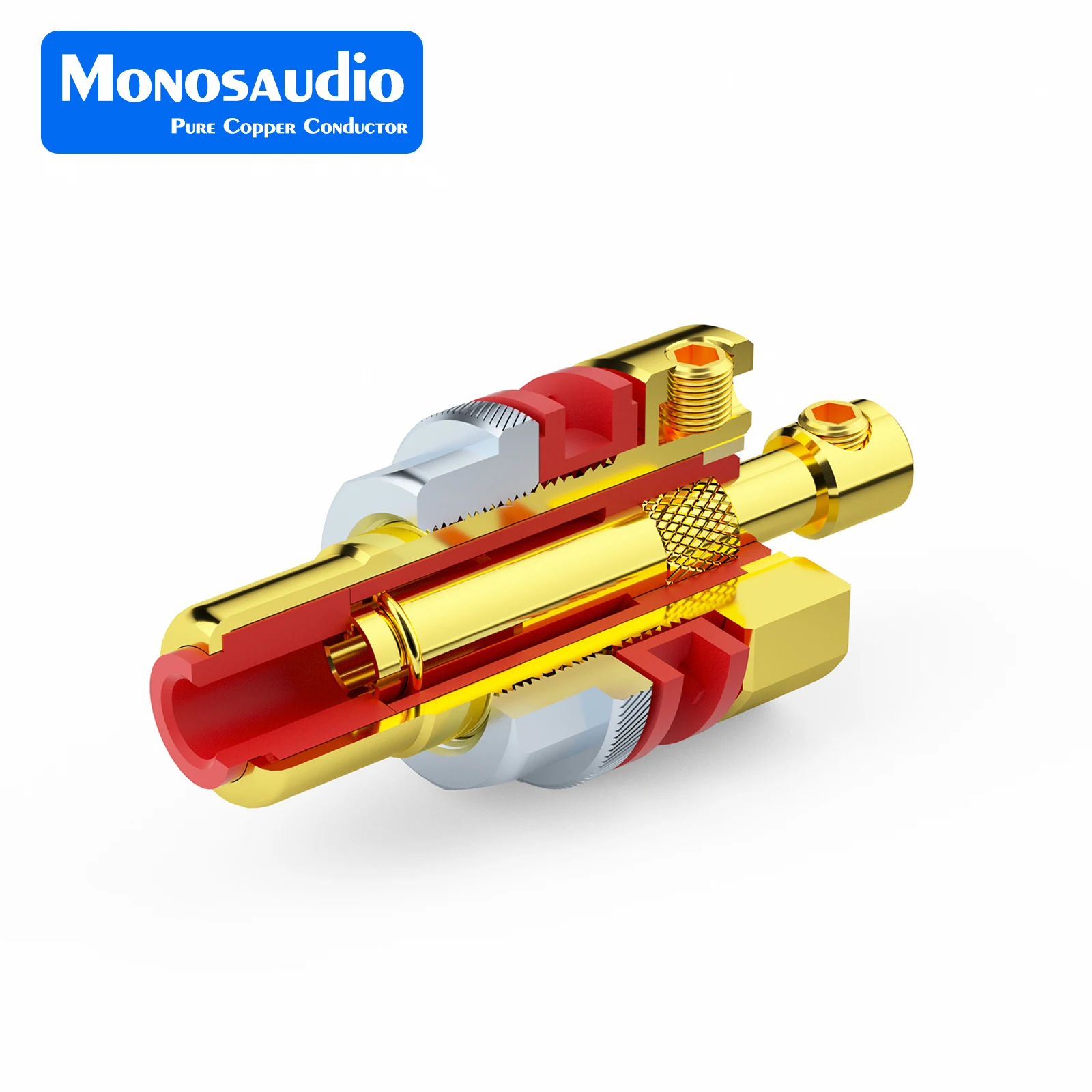 Wzmacniacz mocy Hi-Fi Monosaudio C406G C406R, rodowane złącza RCA żeńskie z czystej miedzi 99,995% z pozłotką 24K. — zdjęcie produktu 3