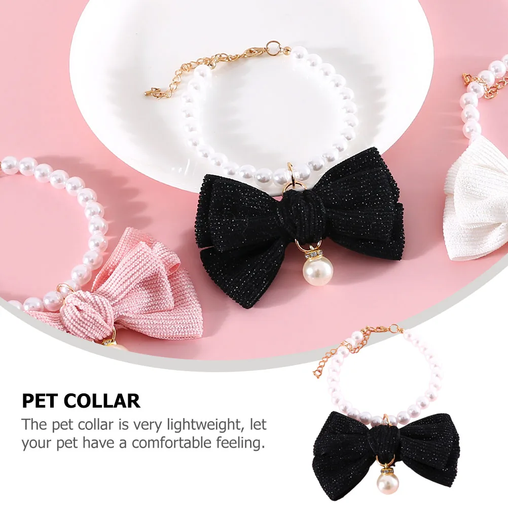 

Pearl Pet Collar Black Bow Lightweight Comfortable S 20 27cm for Cats Dogs Decorative Elegant Birthday Party