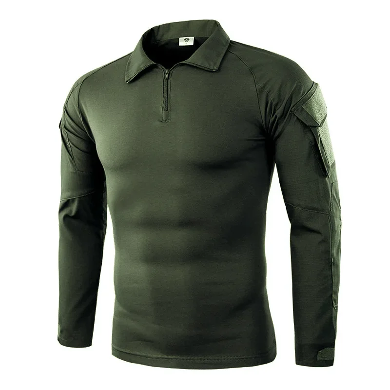 Outdoor Tactical Shirts Men Combat Military Army CP Camo 1/4 Zipper Long Sleeve Hunting Clothes Climbing Shirt Cotton Sport