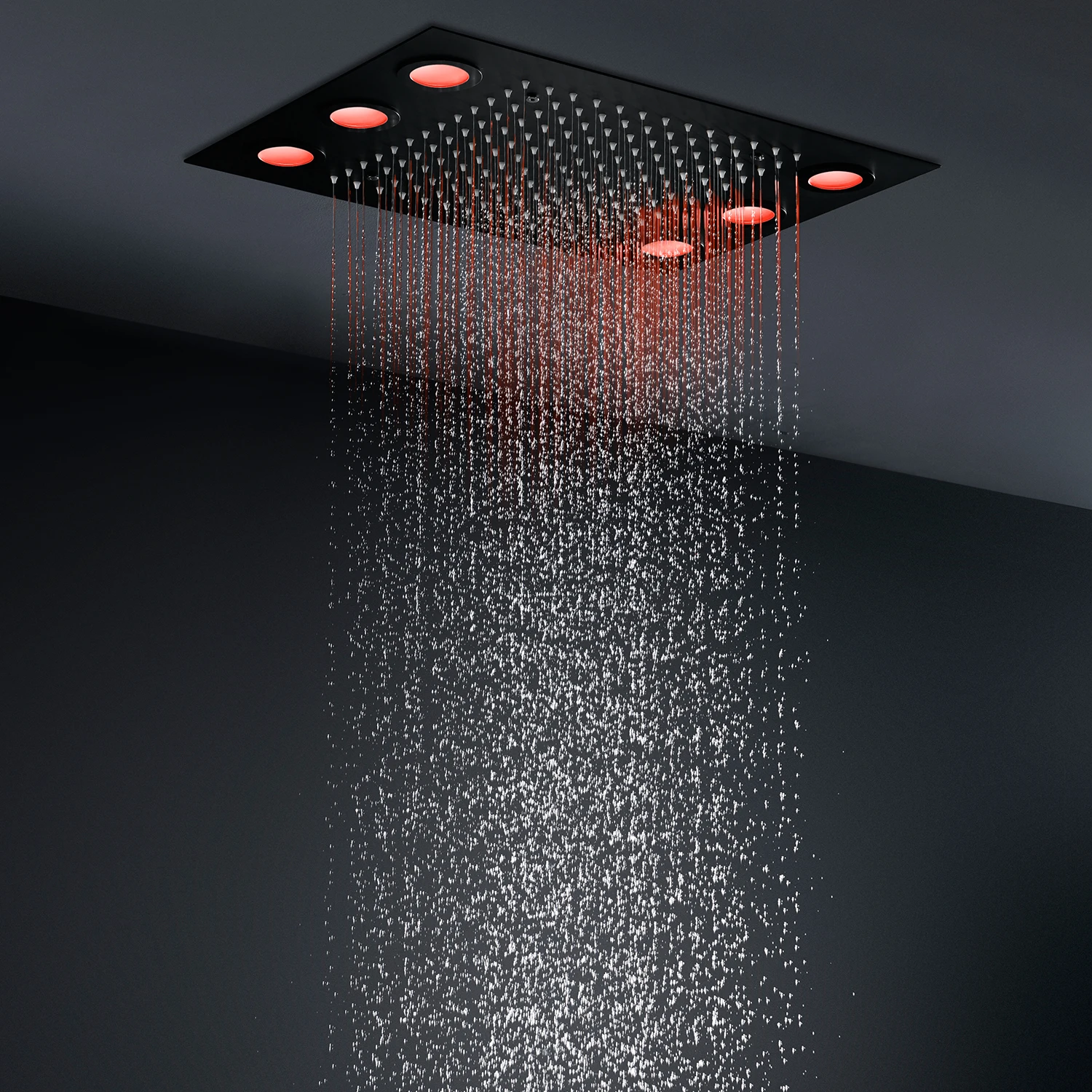 Black Shower Head Rainfall  LED ceiling Shower Accessory  360X500MM stainless steel