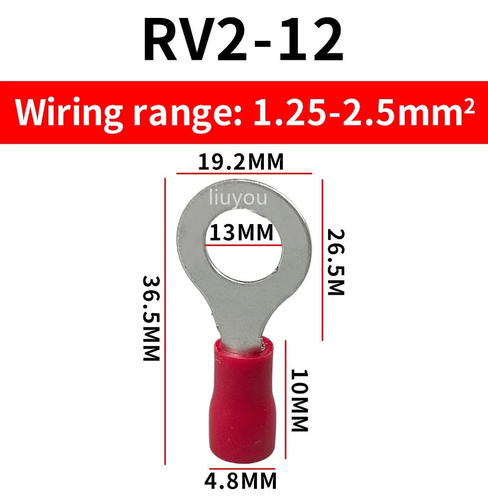 50PCS RV2-3 2-4 2-5 2-6 2-8 Insulated Blue Ring Terminals Wire Cable Electrical Crimp Connectors 16-14 AWG Kit M3/M4/M5/M6/M8