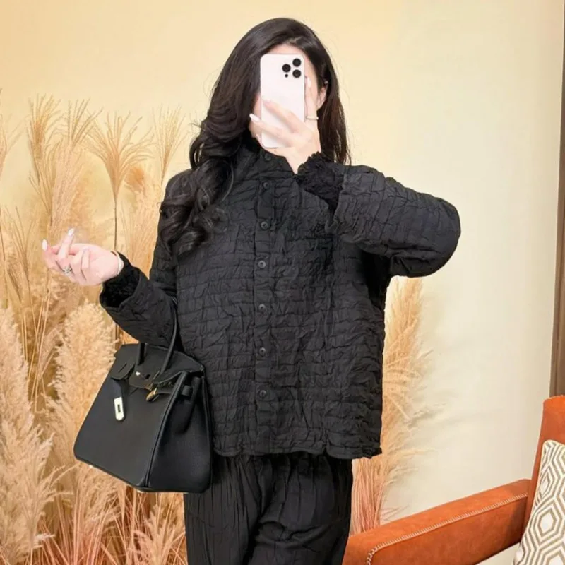 YFPF automne hiver nouvelle veste en coton femmes conception plissée couleur unie à manches longues manteau décontracté femme vêtements mode vêtements d'extérieur