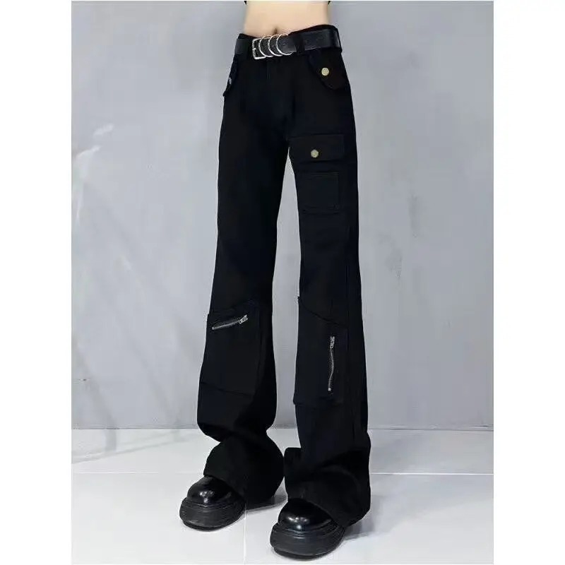 

Уличная одежда American Sle Bla, приталенная рабочая одежда на молнии, джинсы, женские весенне-осенние прямые свободные универсальные расклешенные джинсы с высокой талией...