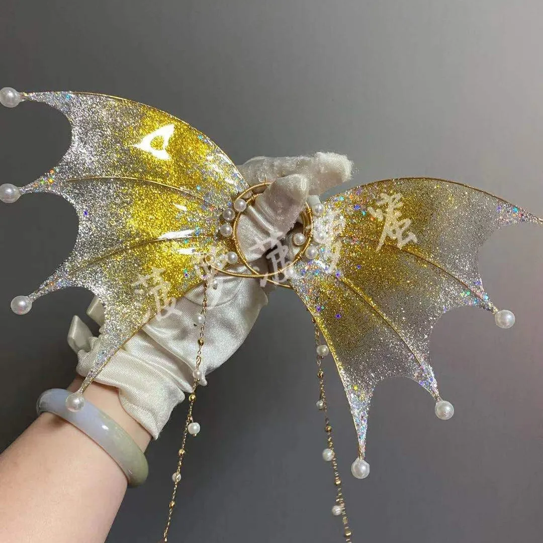 Orelhas de sereia feitas à mão koi, acessórios para cabelo pendurados, joias de fada luminosa