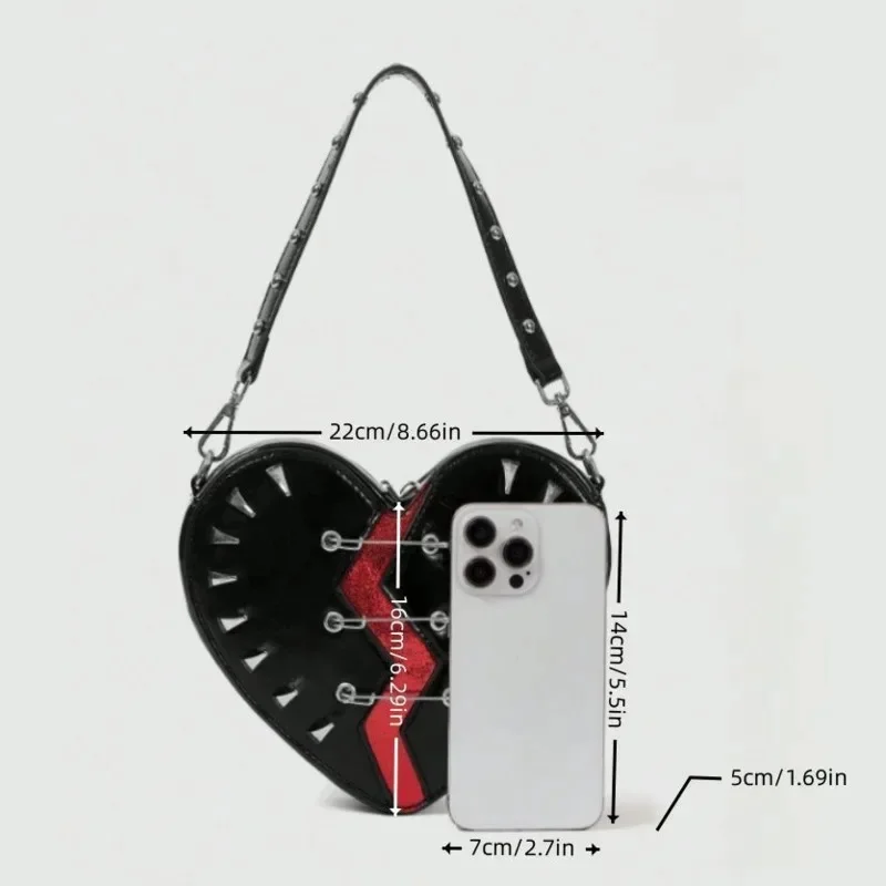 

Y2K Heart Rivet Punk Crossbody Bag PU Handbag French Internet Famous Zipper Ins High Capacity Shoulder Bag Women's Handbag New