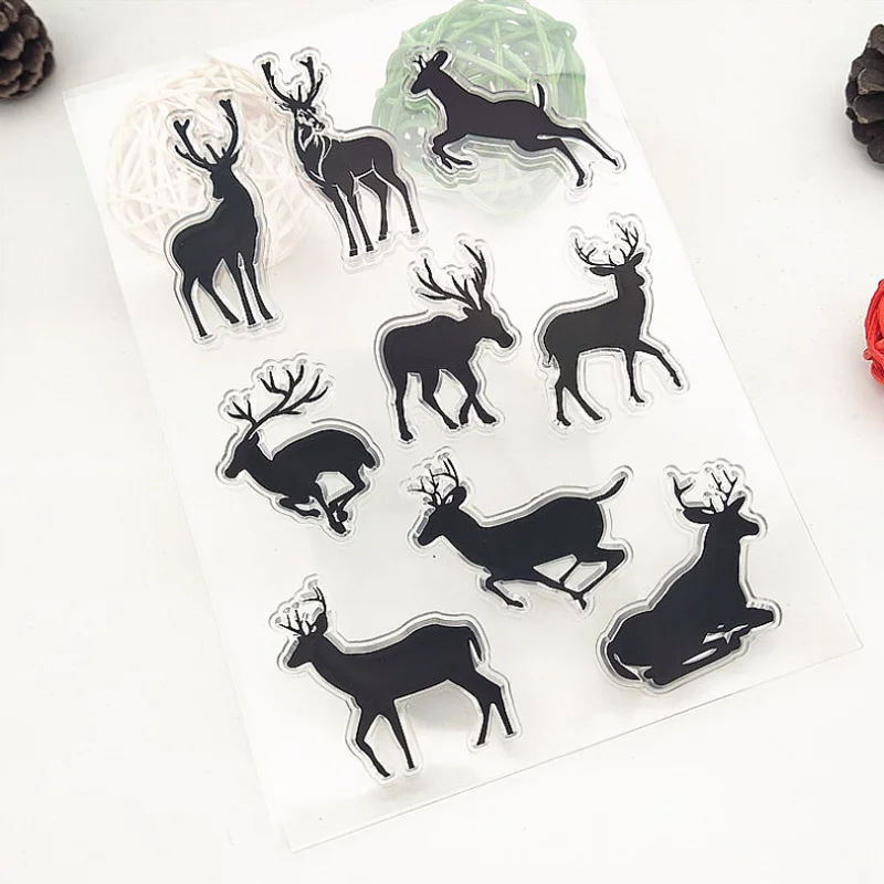 Cute Sika Deer Transparent Silicone Finished Stamp Journal DIY Scrapbook Rubber Coloring Embossed Stencils Decoration Reusable