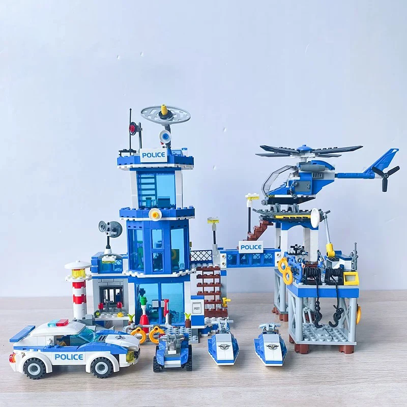 

Street View City Police Station Coast Guard Building Blocks Helicopter Car SWAT Prison Model Bricks Toys For Children Xmas Gift