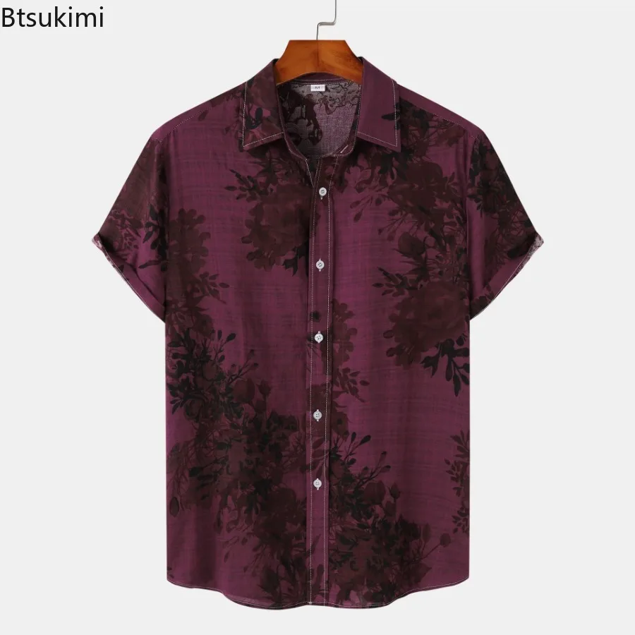 2024 Floral Printed Hawaiian Shirts Men's Summer Beach Short-sleeved Shirts Fashion Vintage Men Leisure Vacation Clothing Blouse