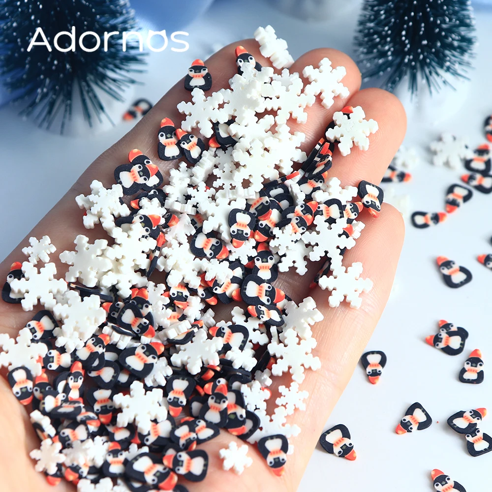 Décoration pour ongles sur le thème d'hiver, 10g, mignon pingouin, flocon de neige, flocons d'argile douce, breloques de manucure, accessoires pour ongles de neige de noël