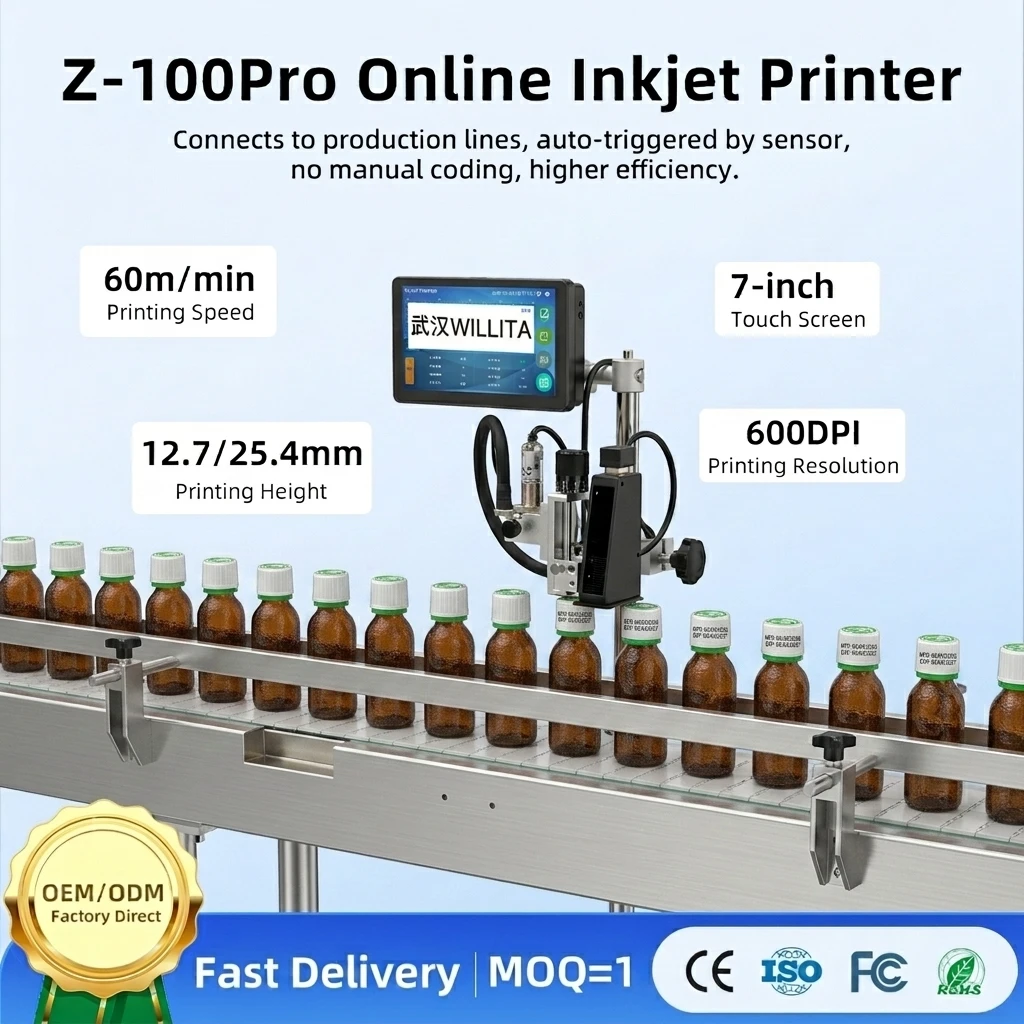 Willita Online Thermal Inkjet Printer Z-100PRO Continuous Inkjet Printer TIJ Printer Inkjet Coding Machine