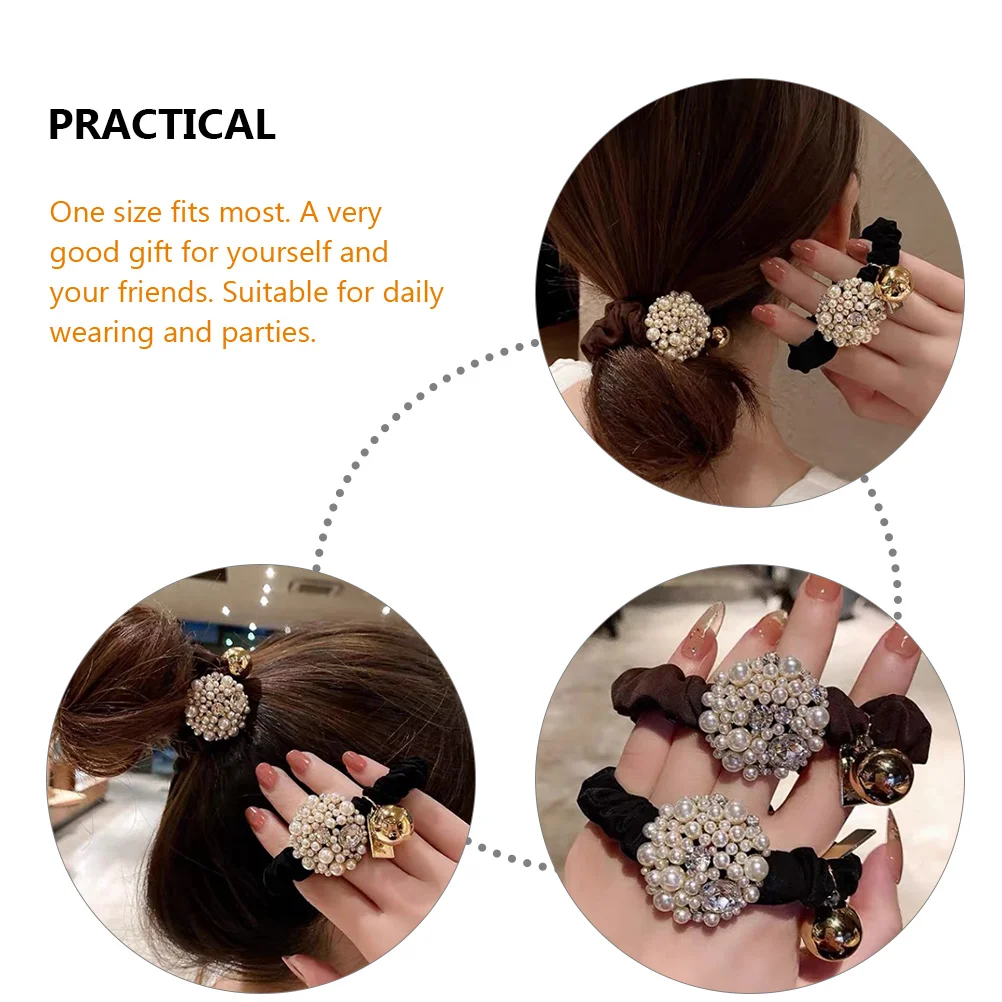 

2Pcs Pearl Rhinestone Hair Accessories Women Ponytail Holder B Black Brown OneSize FitsMost Stylish Daily Wear Parties Hair Care