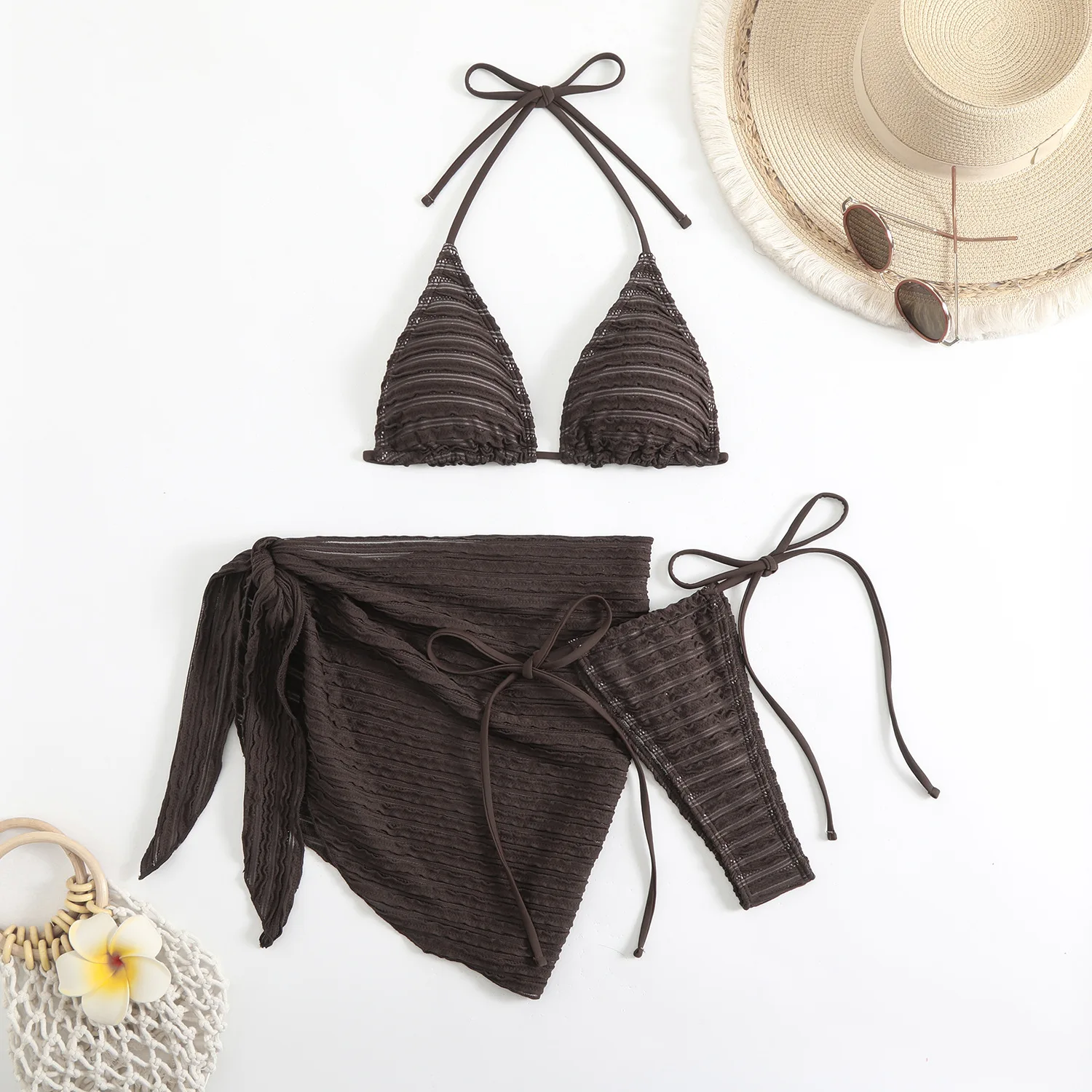 

Bathing Suit Women European And American Swimwear Sexy Tight Solid Color High Elastic Women's Split Swimsuit Set