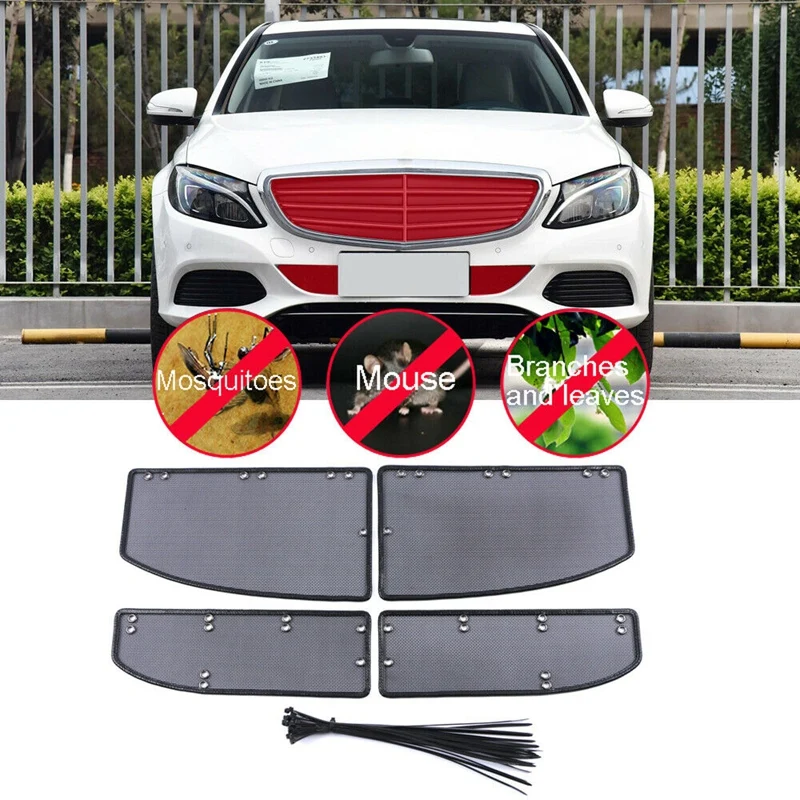 

4Pcs Car Grille Insert Net Car Insect Screening Mesh For Benz C Class W205 2015-2017 Car Accessories