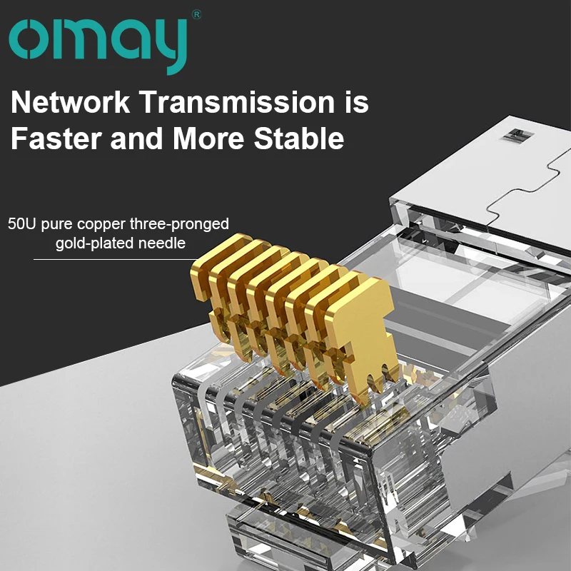 CAT6/7/5E RJ45 Connectors Pass Through Modular Plug Network UTP 3/50μ Gold-Plated 8P8C Crimp End for Ethernet Cable