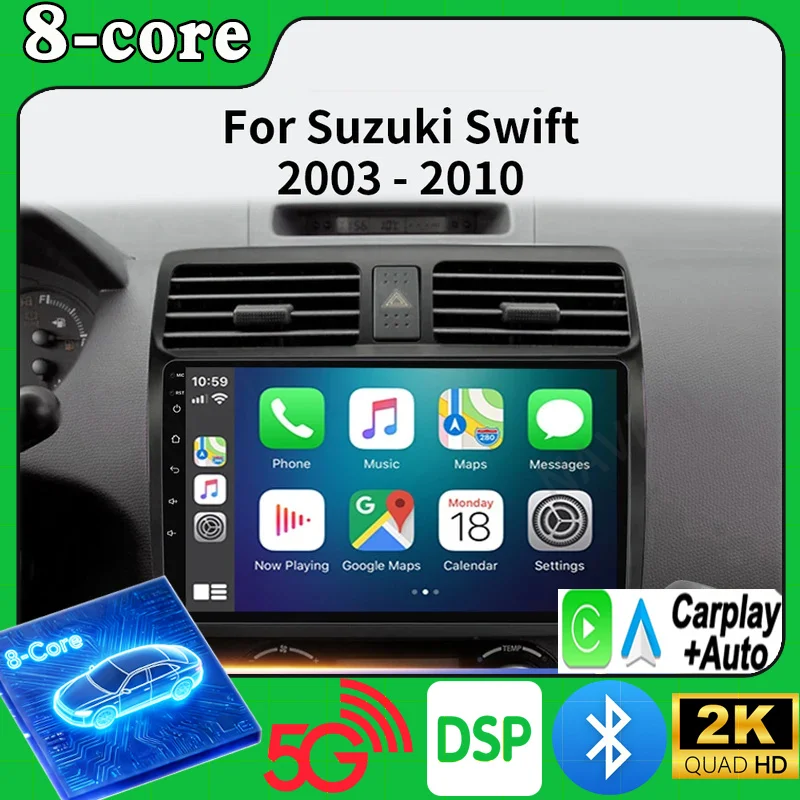 2din Android 16 Car Radio for Suzuki Swift 2003 - 2006 2007 2008 2009 2010 Multimedia Player Carplay Stereo GPS DVD Head Unit