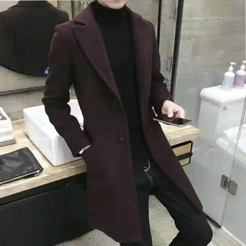 New Arrival Autumn Winter Men's Woolen Overcoat Korean Style Slim Fit Medium-length Business Trench Coat Smooths Your Silhouette