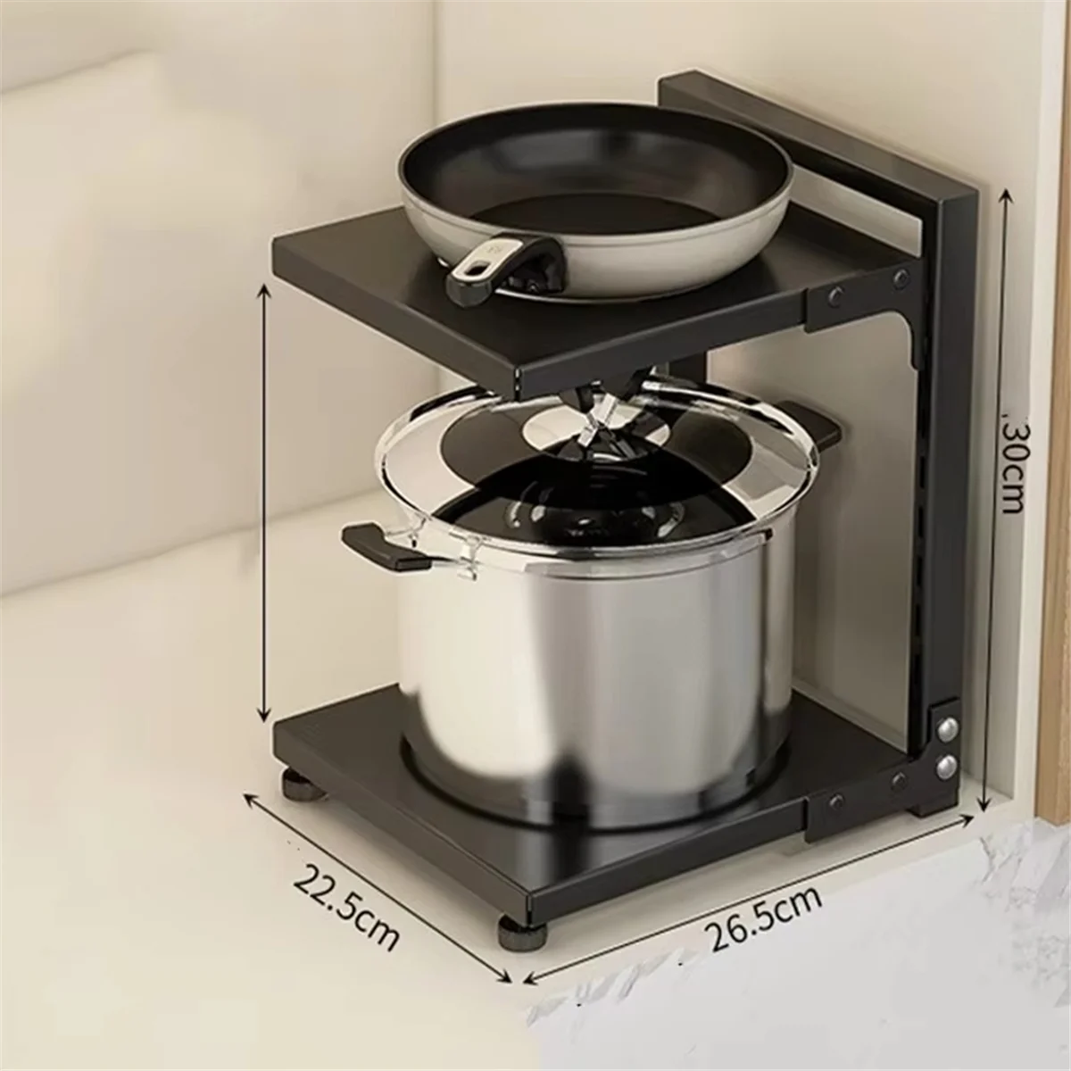 HHTL Adjustable Pot Organizer Rack - Space-Saving, Rustproof Storage for Pans, Pots & Lids - Under Cabinet Kitchen Solution