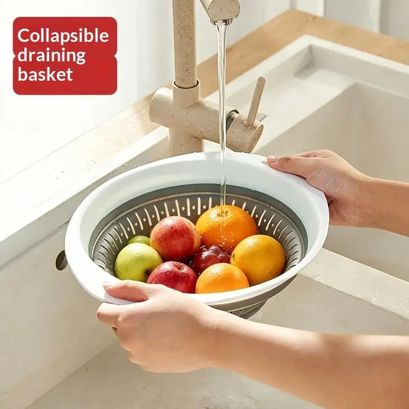 Durable Silicone Folding Drainer Basket Foldable Fruit Vegetable Washing Bowl for Renter Dorm Small Kitchen Use