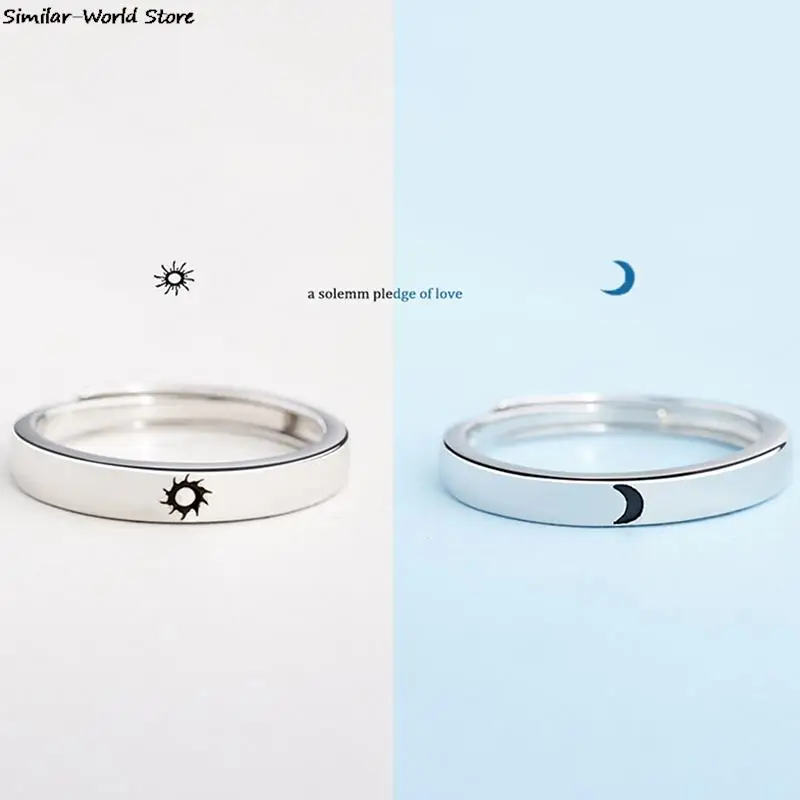 Fashion Opening Adjustable Sun Moon Couple Rings For Wedding Anniversary Gift