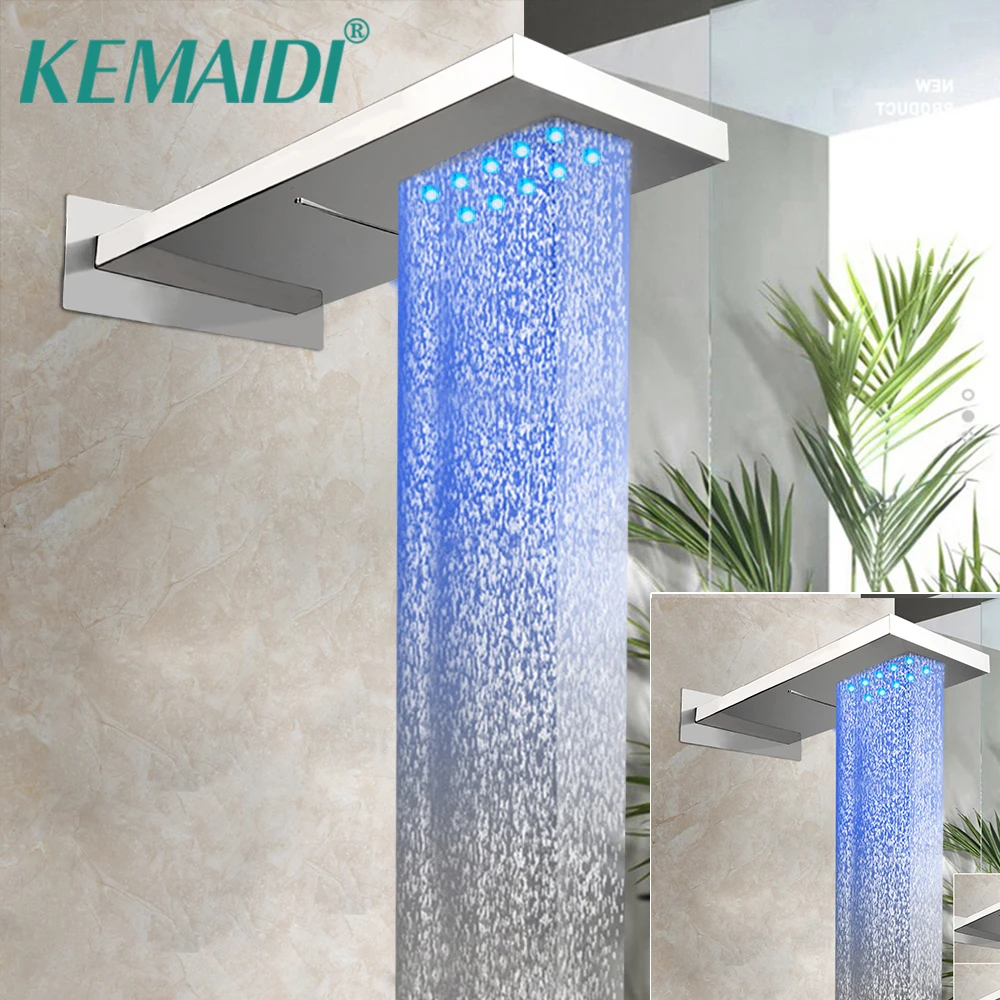 

KEMAIDI LED Rainfall Shower Head Bath Big Waterfall Stainless Steel Shower Heads Filter 2 Ways Shower Spray Wall Mounted