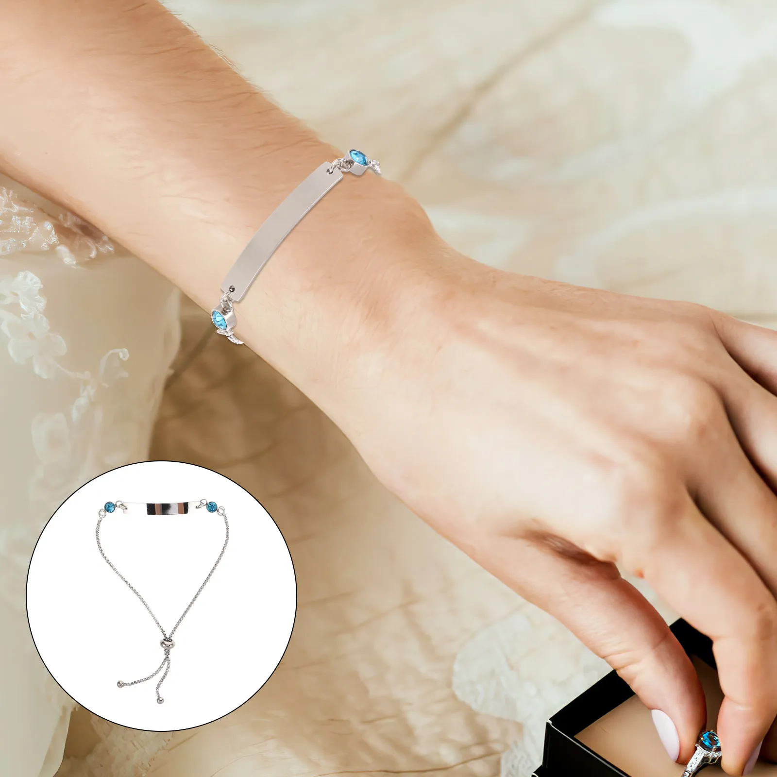 2Pcs Adjustable Couple Bracelets Stainless Rhinestone Charm Matching Wrist Bangles for Men Women