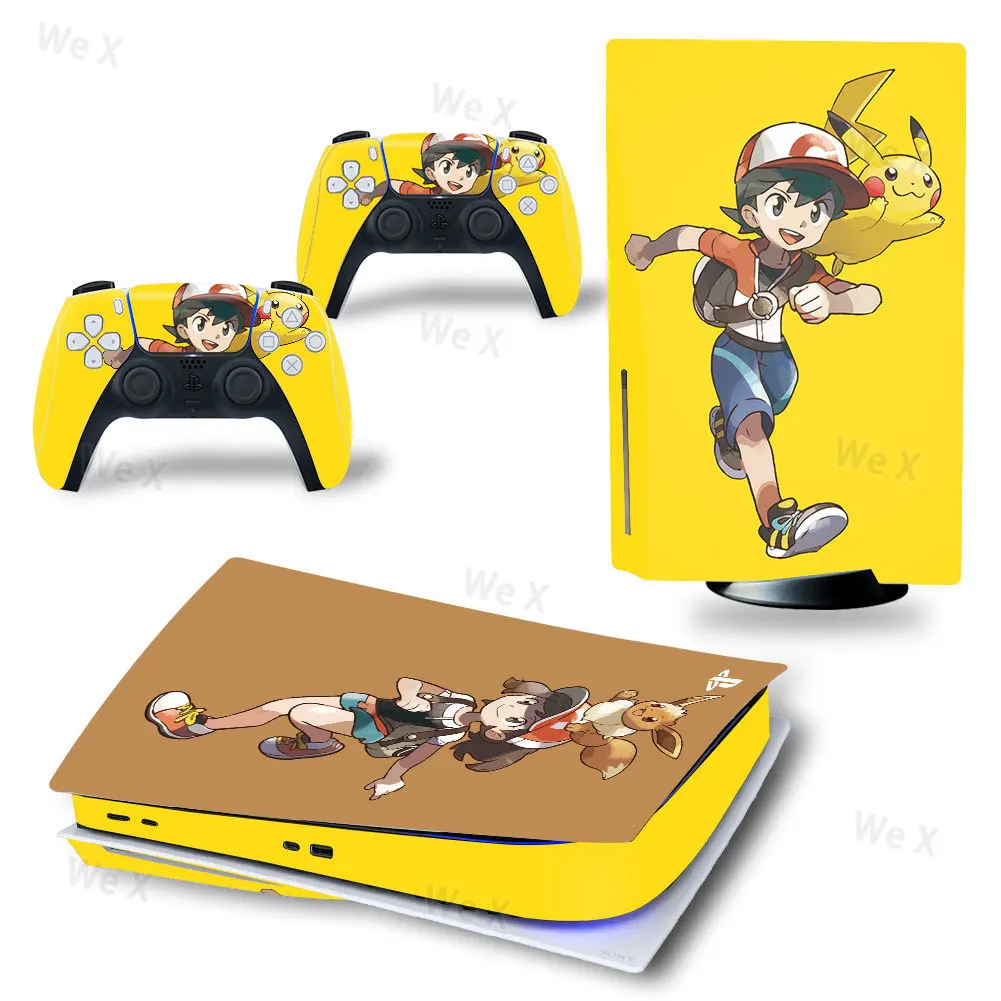 Pokemon Pikachu PS5 Disc Edition Skin Sticker Decal For PlayStation 5 Console and 2 Controllers PS5 Disc Skin Sticker Vinyl