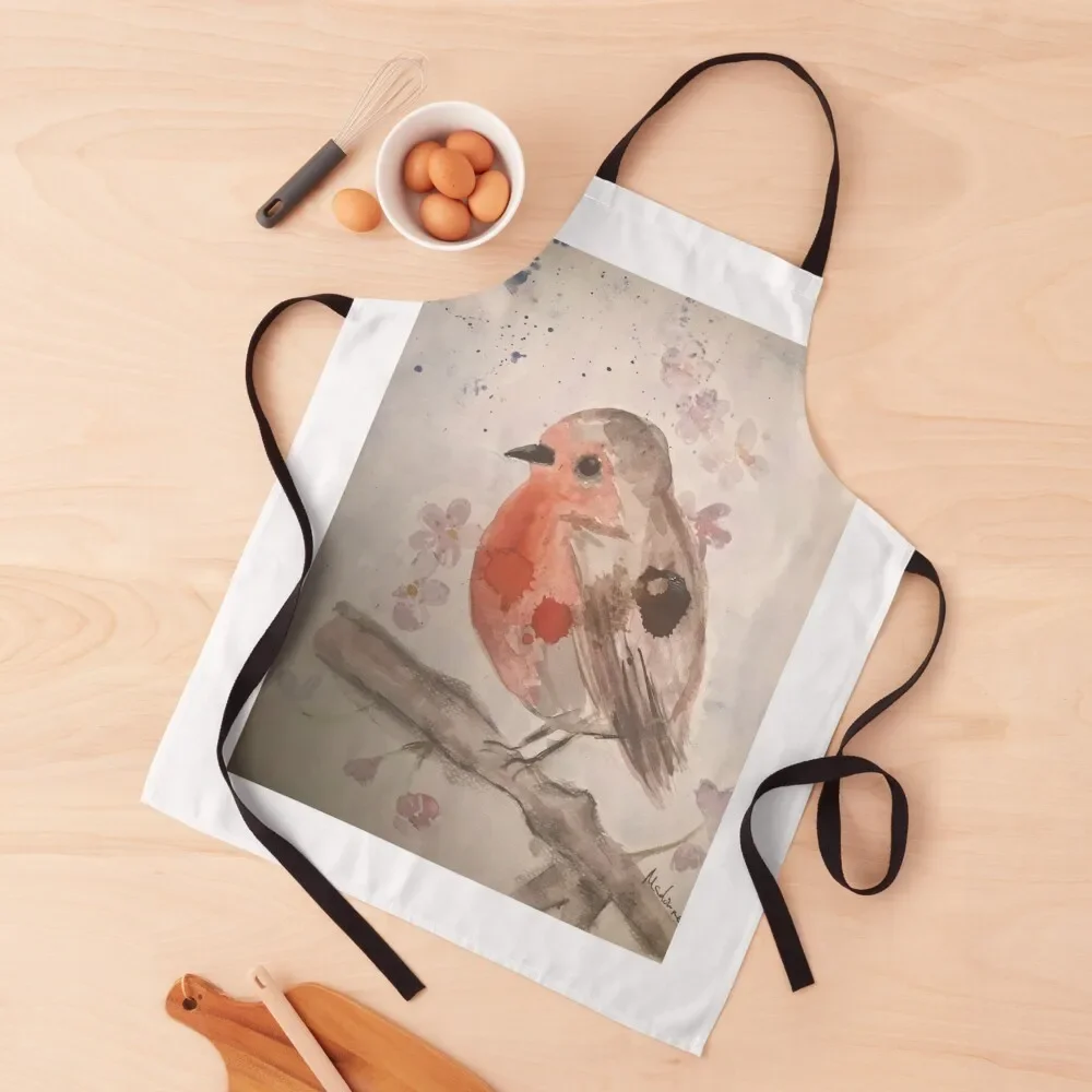 

Watercolour Robin Apron Korean Beauty kitchen clothes for men Customizable Woman Apron