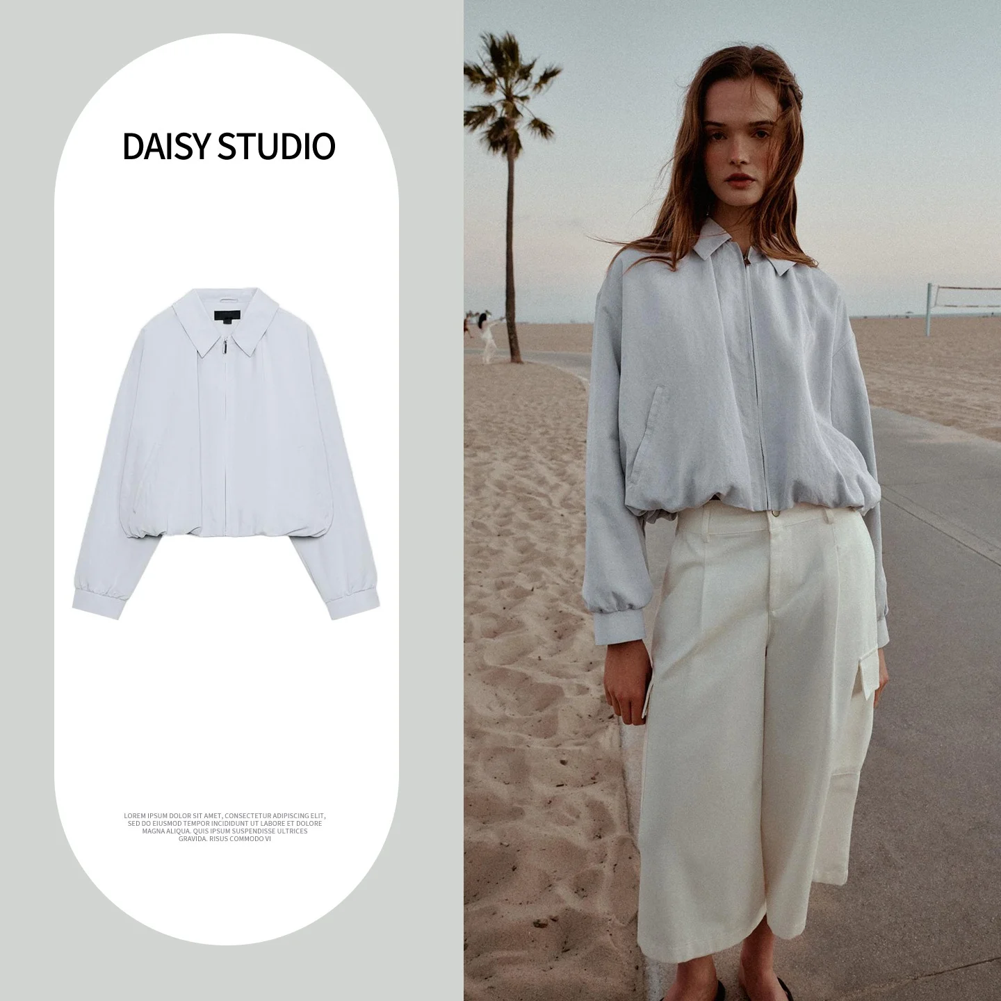 

Spring 2026 New Women's Simple Zipper Collar Long Sleeve Balloon Pilot Jacket Outerwear Polyester Fiber Standard Fit Short Style