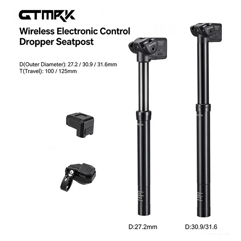GTMRK ELEVO Wireless Hydraulic Adjustable Dropper Remote Control Seatpost Bicycle Seat Tube IP67 Pole for XC MTB Gravel Bike