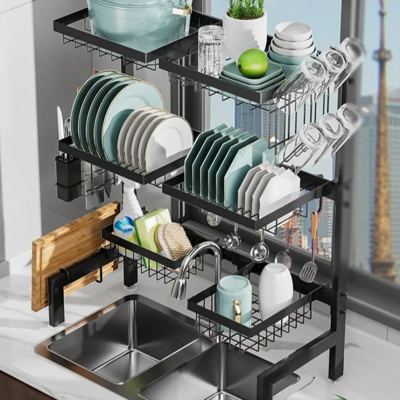 

Stable Retractable sink rack, kitchen knives, chopsticks, dishes storage rack, multi-functional drain bowl rack above the sink
