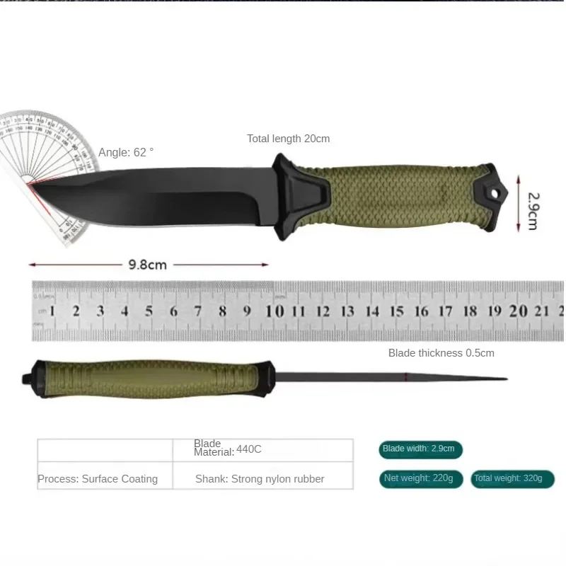 New outdoor jungle tactical straight knife, edc portable self-defense survival knife with K sheath, outdoor hunting knife