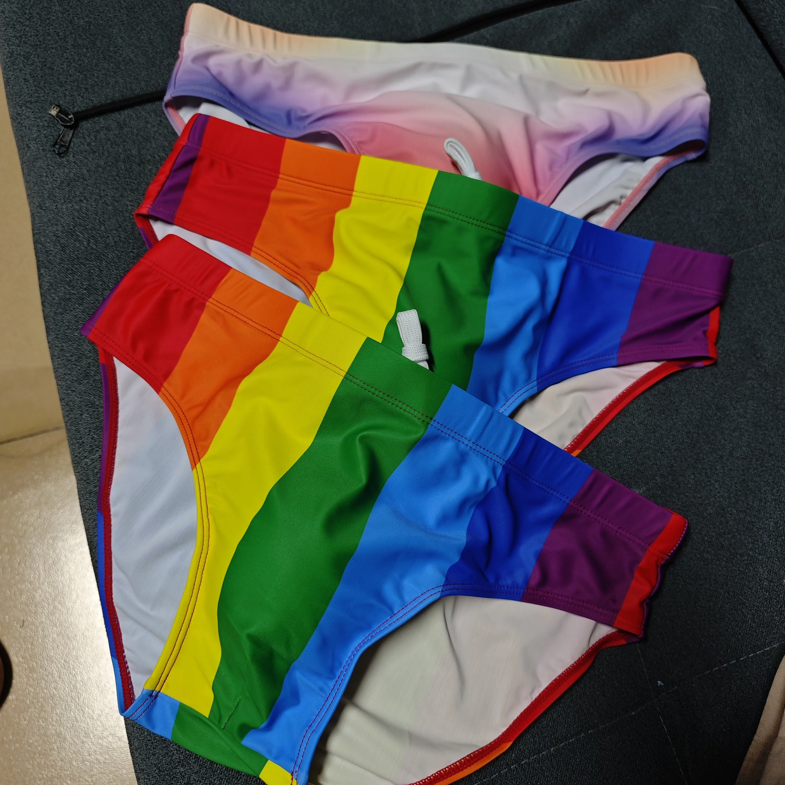 original picture men's cup rainbow striped triangle swimsuit low waist anti-embarrassment hot spring swimsuit cross-border0113zb