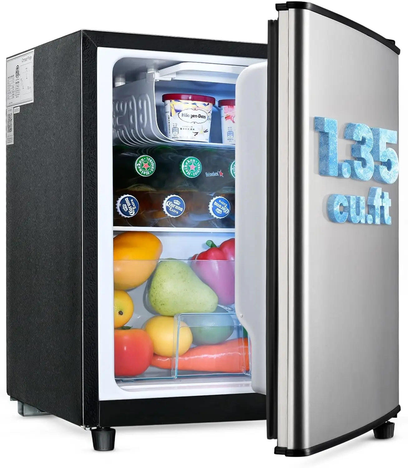 Fridge with Freezer, Single Door Compact Refrigerator, Dorm Small Fridge with 5 Temperatures, Energy Saving, Low Noise, Small Mi