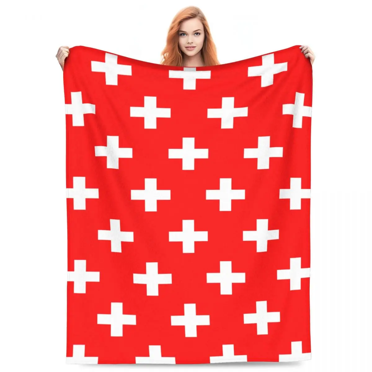 Swiss Switzerland Flag Blankets Flannel Sofa Throw Blanket Breathable for Home Bedroom Throws Bedspread Quilt