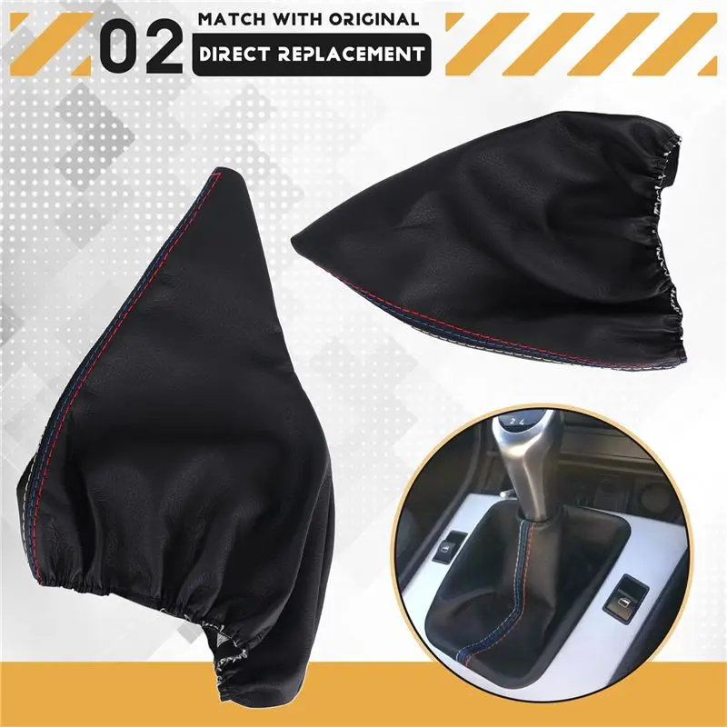 NEW HOT In Stock-2 Pcs/Set New Car Shift Knob Stick Handbrake Leather Gaiter Boot Cover Case Gear Shift Collar For Bmw 3 Series