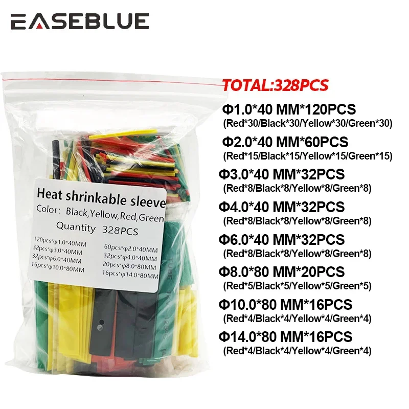 Encaixotado Heat Shrink Tube Kit, isolamento Sleeving, Teroretractil Poliolefina Encolhimento Assorted Heat Shrink Tubing, cabo de fio