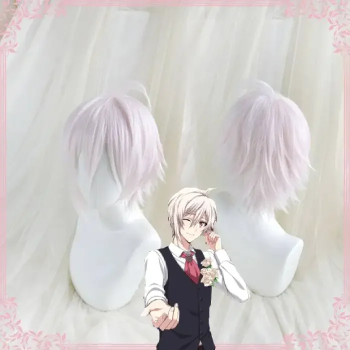 Kujo Tenn Idolish7 parrucche Anime Costume Party resistente al calore capelli sintetici parrucca Cosplay rosa chiaro + cappuccio parrucca gratuito