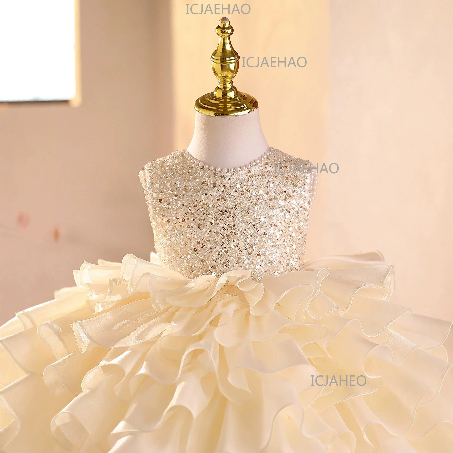 Girls Luxury Evening Dress, Exquisite High-end FlowerKids Host Princess Dress Costume Girl Gown, Piano Performance Puffy Skirt,
