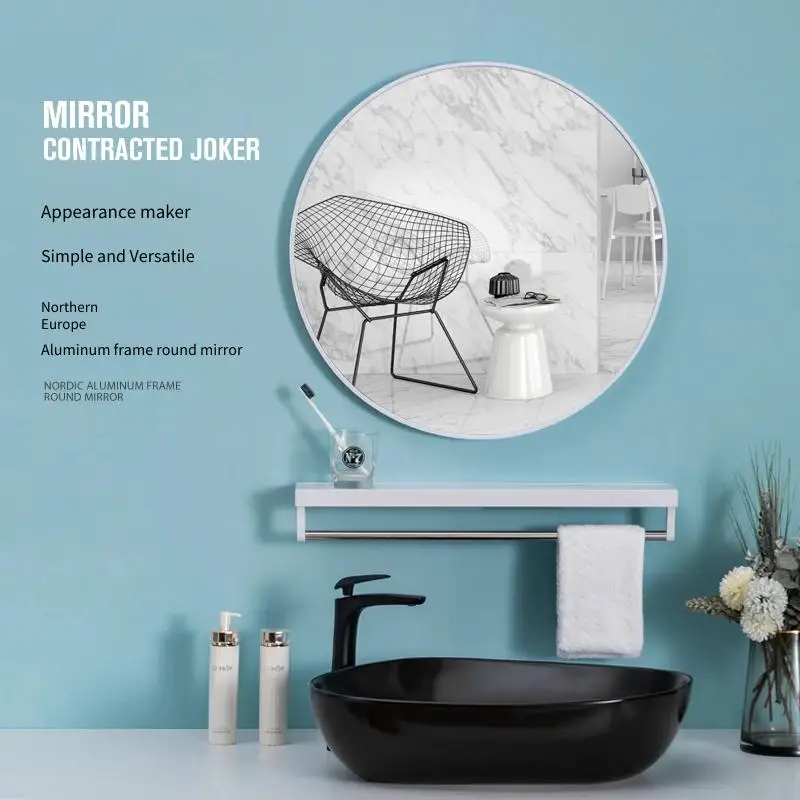 80cm Round Wall Mounted Makeup Mirror with Storage Shelf Simple Vanity Bathroom Mirror for Home, Apartment and Hotel Use