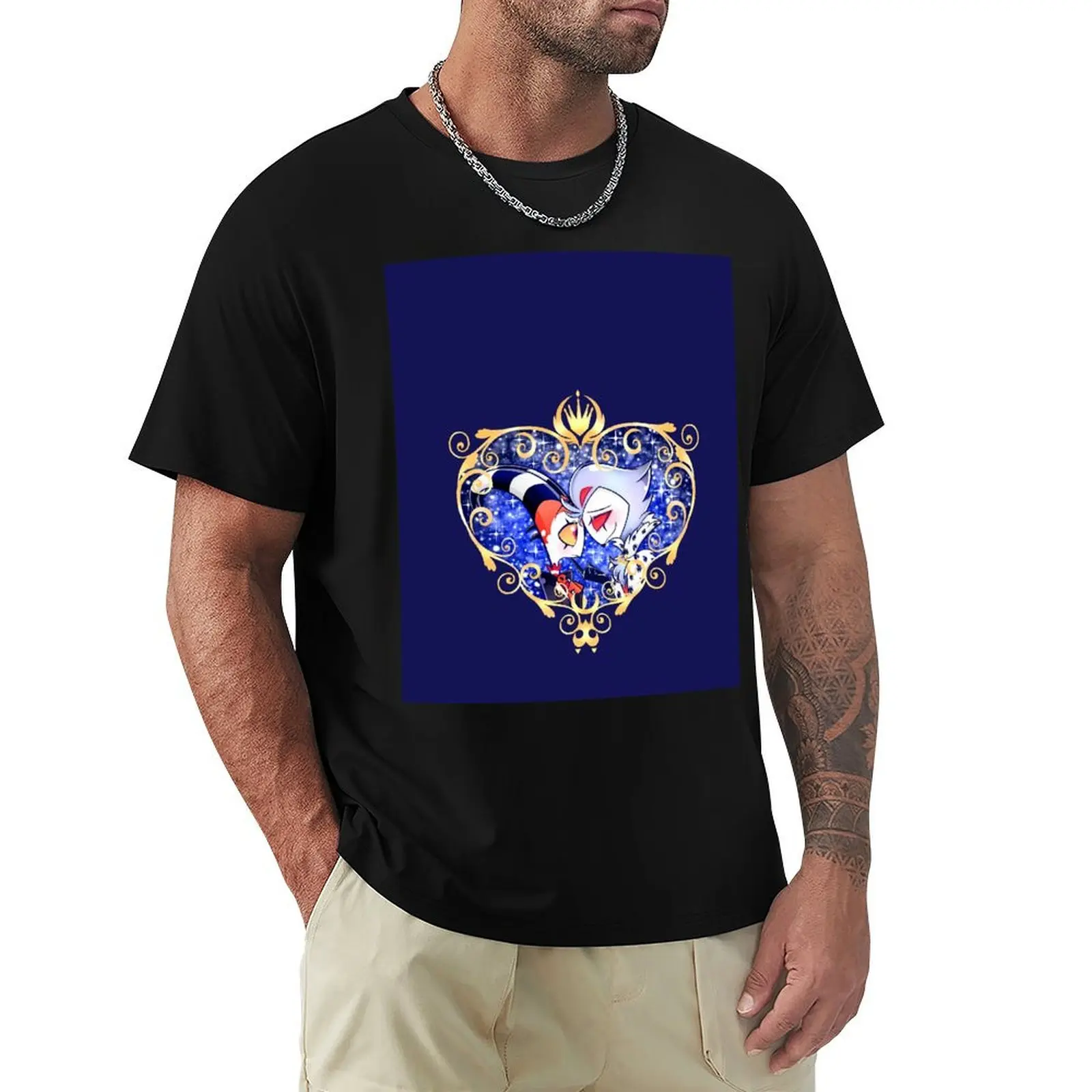Helluva Boss Stolas and Blitzo Heart Frame T-Shirt Soft Touch Basic Cotton T-Shirt
