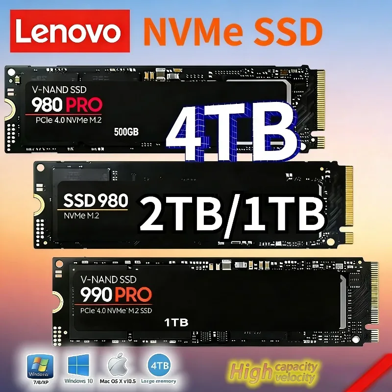 

Lenovo 980Pro/990Pro M.2 NVMe SSD PCIe 4.0 1TB 2TB 4TB SSD Internal Solid State Drive Up to 7400MB/s for Laptop & Desktop PC