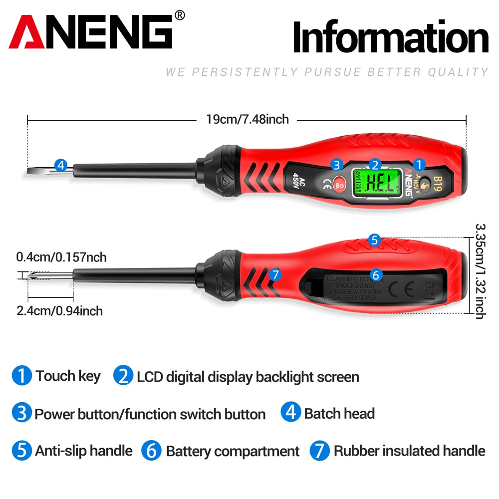 ANENG B19 Cross/Word Screwdriver Pen 30-1000V Voltage Digital Handheld Non-Contact Test Diagnostic Breakpoint Finder Buzzer Tool image 5